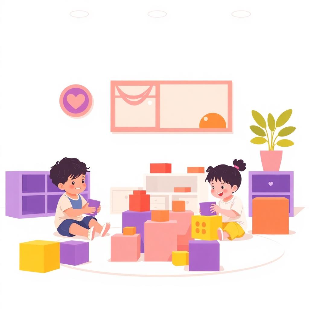 Illustration of happy toddlers playing with blocks in an AMM Public School pre-primary classroom