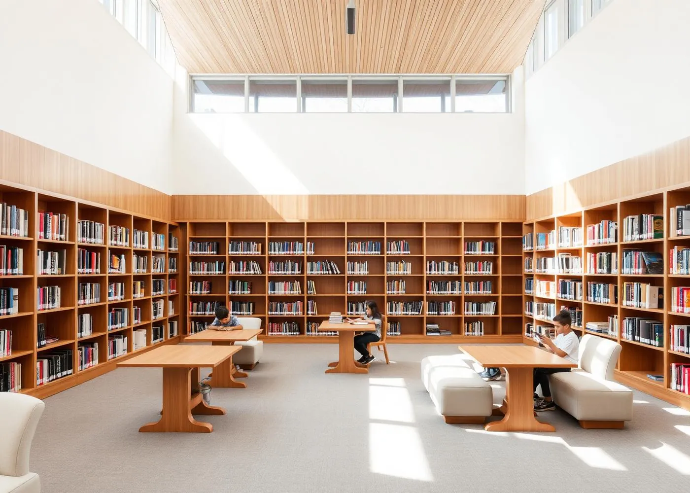 AMM Public School library with students reading at study tables